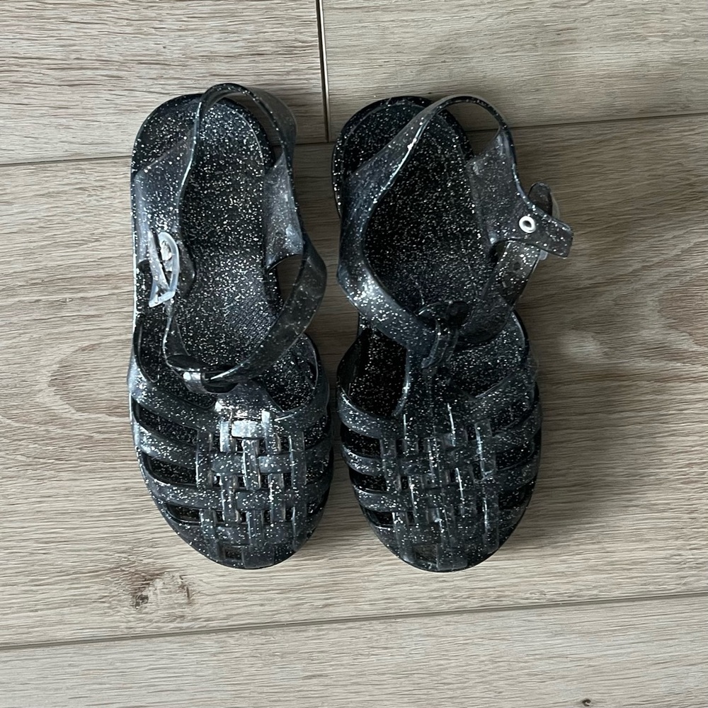 Girls Black Sparkle Jelly Sandals